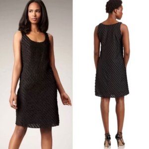 Eileen Fisher Black Diagonal Ruffle Silk Sleeveless Dress Size 8